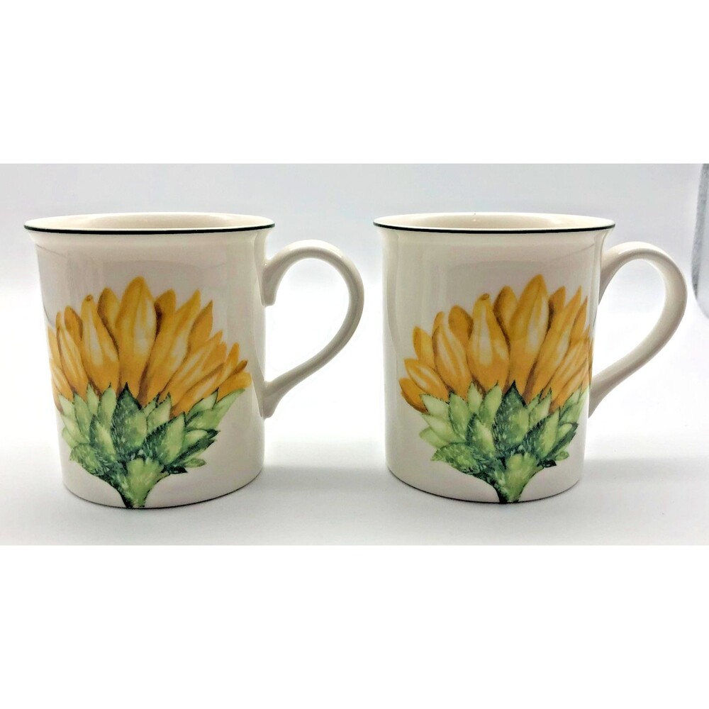 Villeroy & Boch Flora Coffee Tea Mugs Set of 2 Yellow Sunflower 10 oz